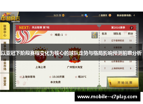 以亚冠下阶段赛程变化为核心的球队走势与格局影响预测前瞻分析 以亚冠下阶段赛程变化为核心的球队走势与格局影响预测前瞻分析